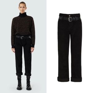 NEW RtA Dexter Black Corduroy Belted Straight Leg Pants Jeans Size Small (S)